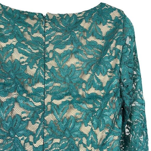 Jessica Howard Womens Teal Lace Sheath Nude Lined Cocktail Party Dress sz 12 - Picture 13 of 16